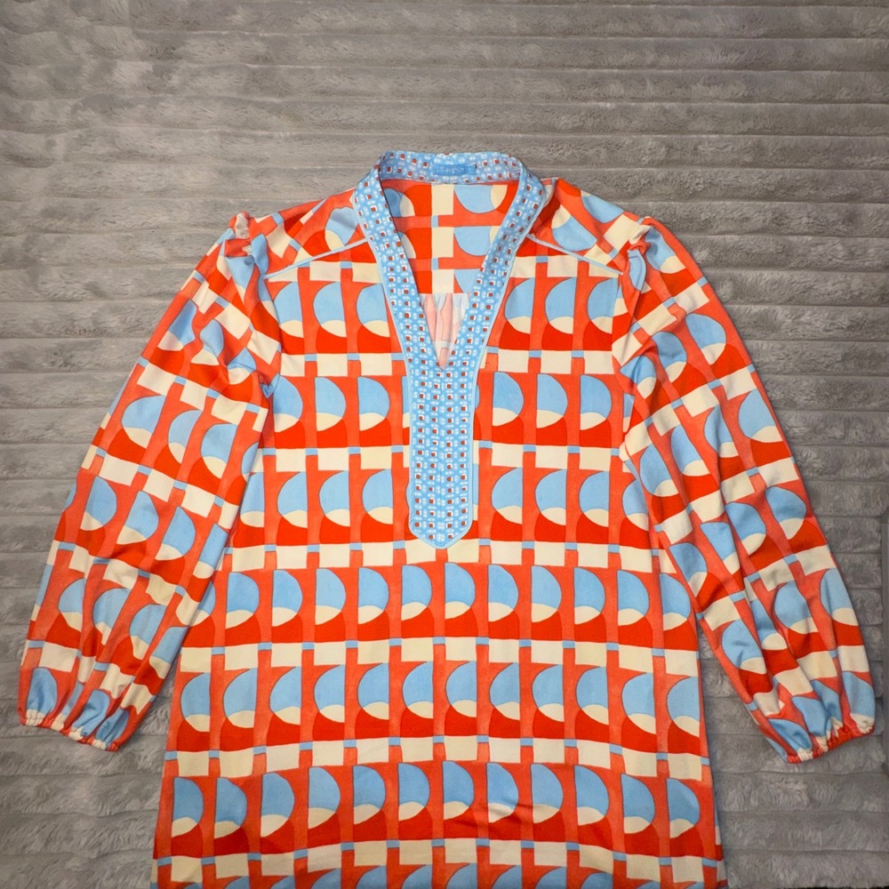 J.McLaughlin Women's Medium Emer‎ Dress Eclipse Orange Blue Shift Catalina Cloth - Picture 8 of 14